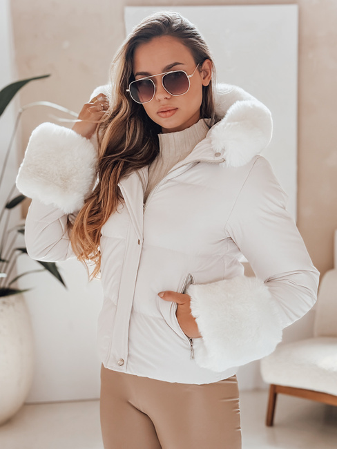 Kurtka damska zimowa YOUWARM krótka pikowana z futerkiem biała Dstreet TY5007