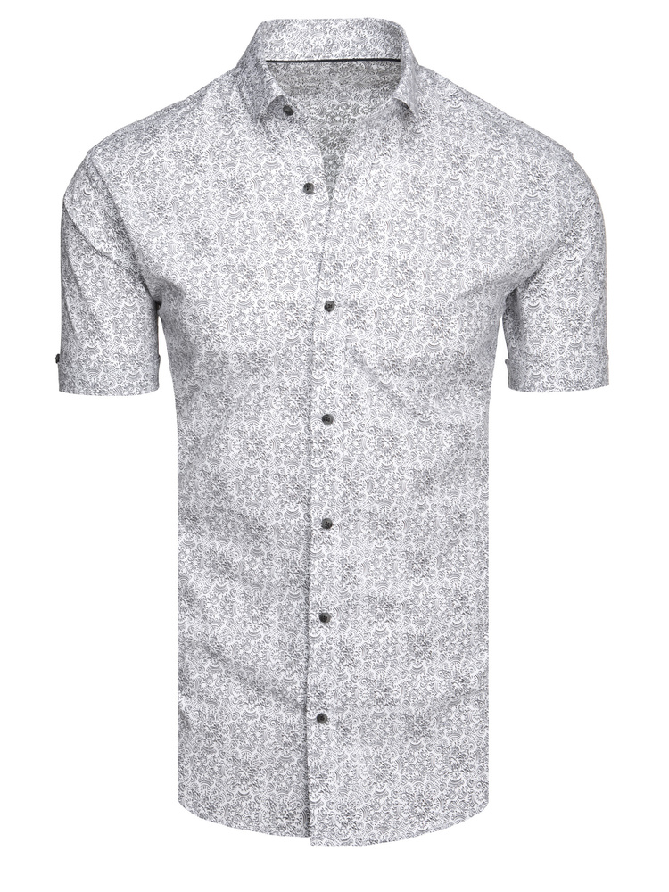 Pánska košeľa so vzorom s krátkym rukávom svetlosivá Dstreet KX1055