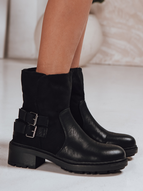 Botki damskie z kożuszkiem czarne Dstreet ZY1250