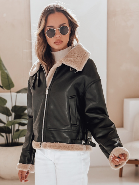 Kurtka skórzana damska z kożuchem SHEREB czarna Dstreet TY4756