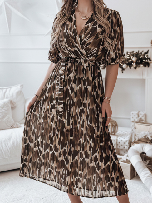 Sukienka one size ANIMALIA midi  brązowa Dstreet EY2552