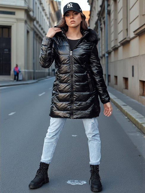 Kurtka zimowa damska pikowana z futerkiem SHINE czarna Dstreet TY4483