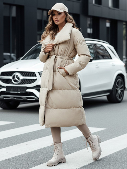 Płaszcz zimowy damski długi pikowany FAVI beżowy Dstreet TY4572