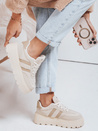 Sneakersy damskie z futerkiem na platformie beżowe Dstreet ZY1081