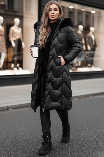 Kurtka damska pikowana długa WINTERACT czarna Dstreet TY4775z