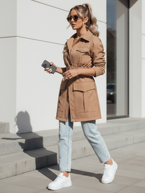 Płaszcz damski przejściowy wiązany VERMONT kamelowy Dstreet NY0580