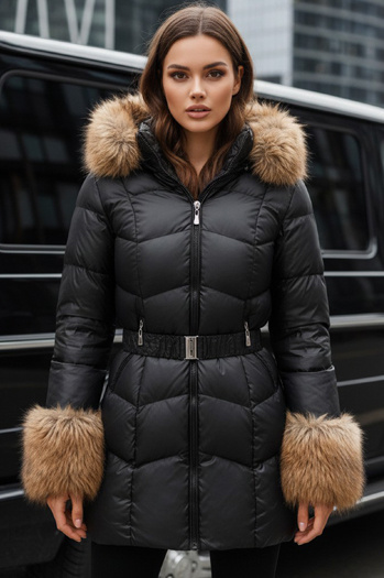 Kurtka damska zimowa pikowana z kapturem czarna Dstreet TY5320