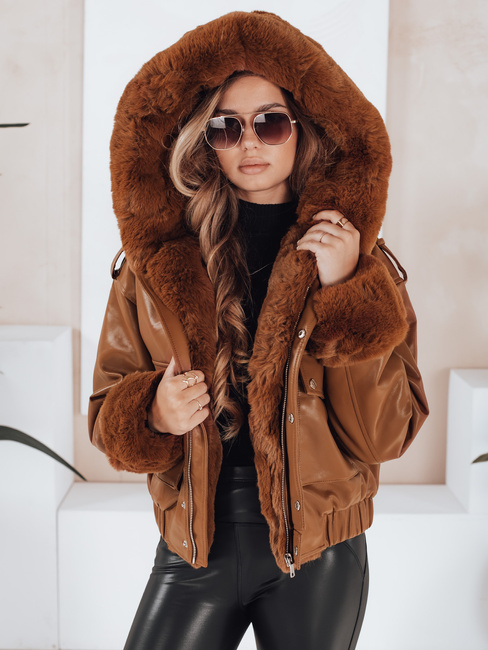 Kurtka skórzana damska z futerkiem brązowa Dstreet TY5129