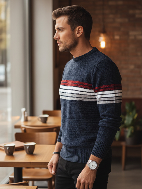 Sweter męski w paski granatowy Dstreet WX2281