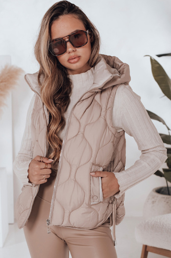 Kamizelka damska pikowana z kapturem MISSVEST ciemnobeżowa Dstreet TY5021