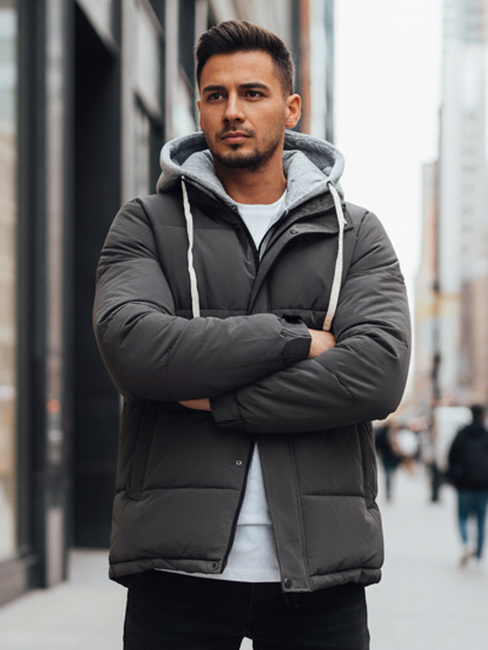 Kurtka męska zimowa pikowana z kapturem ciemnoszara Dstreet TX5103