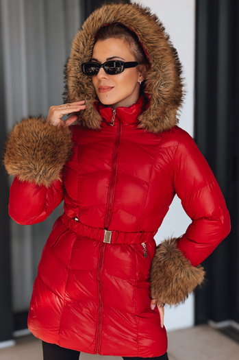 Kurtka damska zimowa pikowana z kapturem czerwona Dstreet TY5321