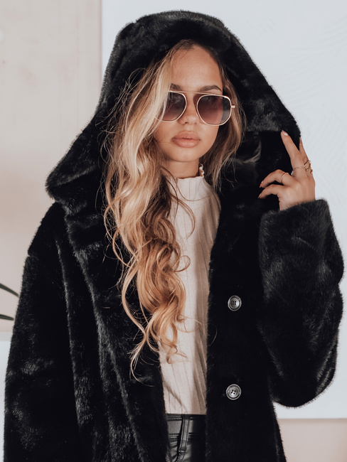 Płaszcz damski futerkowy HELLOCHIC długi czarny Dstreet TY4986