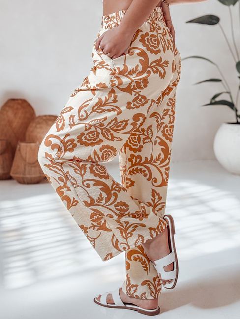 Spodnie damskie wide leg w kwiaty LOVEGARDEN kamelowe Dstreet UY2657