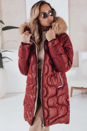 Kurtka damska zimowa VIRELIA pikowana z kapturem bordowa Dstreet TY4935