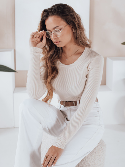 Damski sweter prążkowany NOLVIE ecru Dstreet MY2495