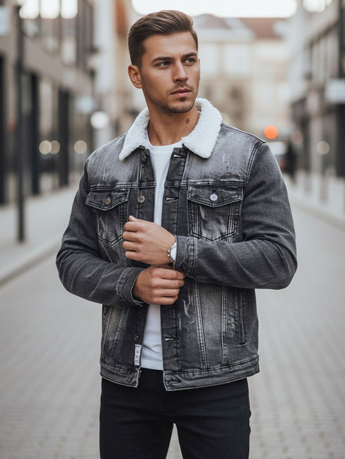 Kurtka męska jeansowa ocieplana z kożuchem czarna Dstreet TX4230z