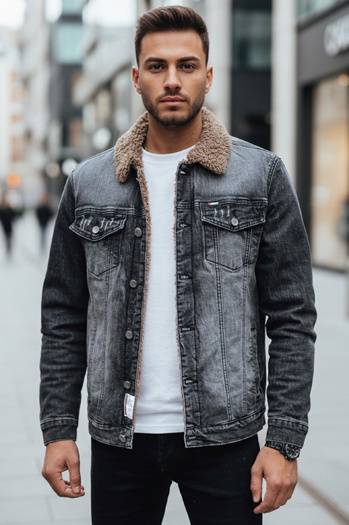 Ocieplana kurtka męska jeansowa czarna Dstreet TX4725z