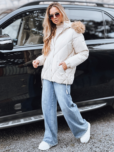 Kurtka damska zimowa pikowana z kapturem biała Dstreet TY5236