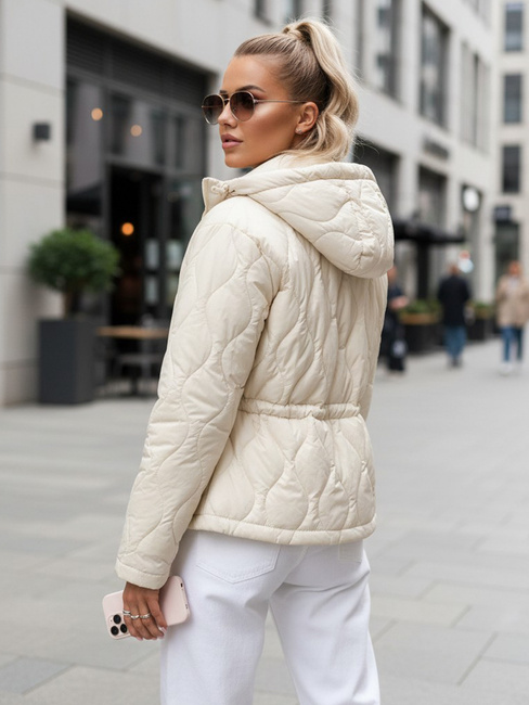 Kurtka damska pikowana z kapturem ecru Dstreet TY5533