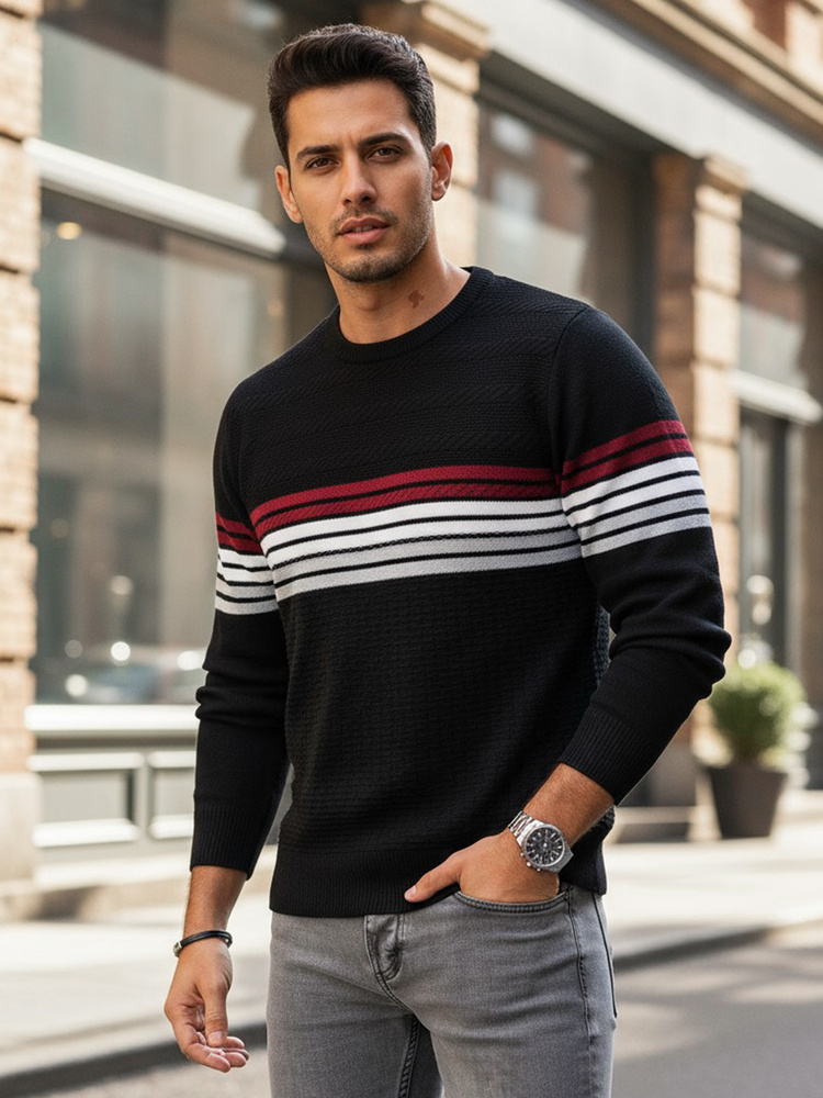 Pánsky čierny pásikový sveter Dstreet WX2322