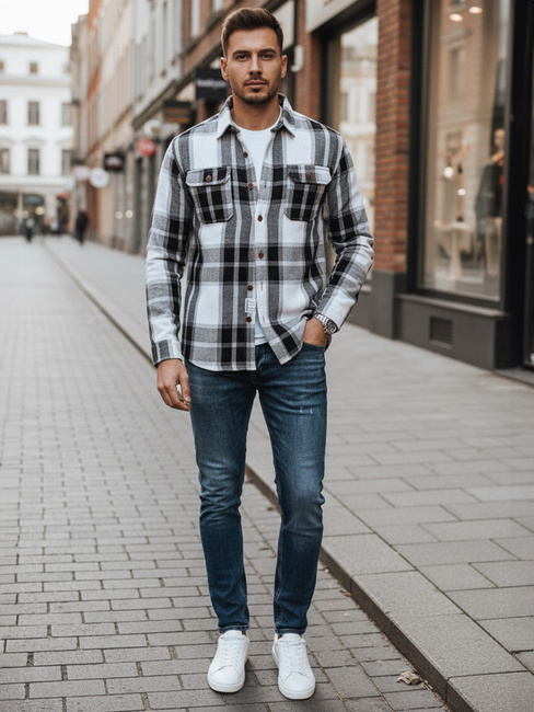 Koszula męska flanelowa w kratę czarno-biała Dstreet DX2673