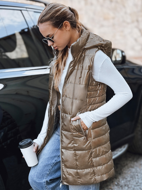 Kamizelka damska pikowana z kapturem złota Dstreet TY5258