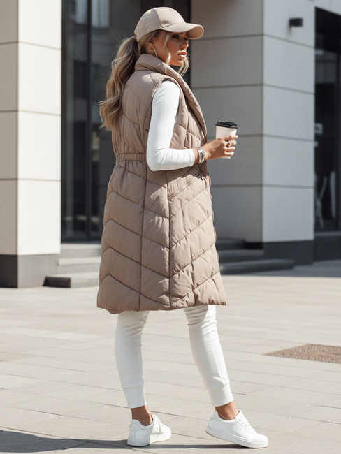 Kamizelka damska pikowana długa bez kaptura SERKIS beżowa Dstreet TY4525