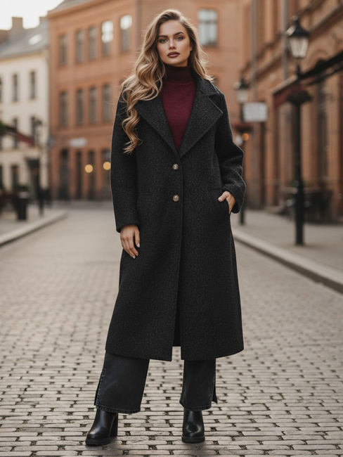 Długi płaszcz damski typu baranek czarny Dstreet NY0754z