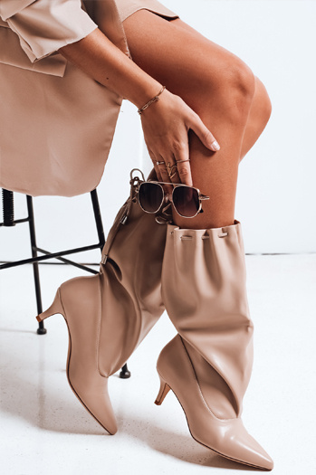 Kozaki damskie z marszczoną cholewką beżowe Dstreet ZY1137