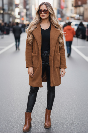 Płaszcz zimowy damski teddy futrzany brązowy Dstreet NY0752z