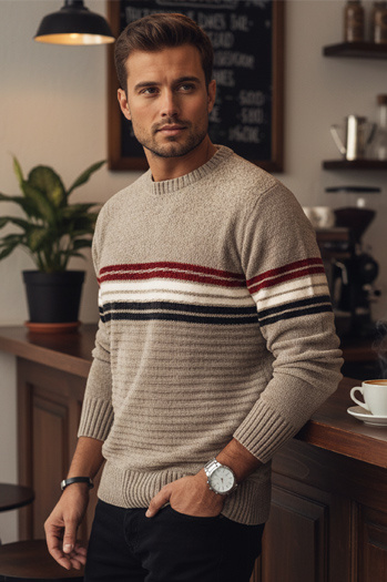 Sweter męski w paski jasnobrązowy Dstreet WX2282