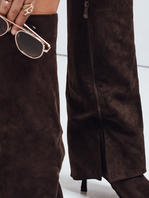 Kozaki damskie zamszowe z szeroką cholewką brązowe Dstreet ZY1043