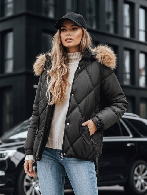 Kurtka damska zimowa pikowana z kapturem czarna Dstreet TY5232