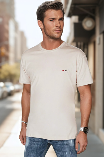 T-shirt męski z haftem cappuccino Dstreet RX5638