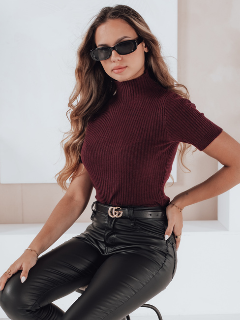 Damski sweter prążkowany z krótkim rękawem GIRLGLORY bordowy Dstreet MY2556