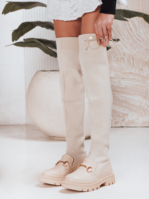 Kozaki damskie skarpetowe beżowe Dstreet ZY1323