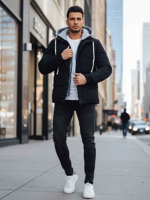 Kurtka męska zimowa pikowana z kapturem granatowa Dstreet TX5101