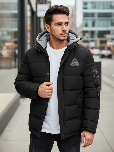 Kurtka męska zimowa z kapturem czarna Dstreet TX5091
