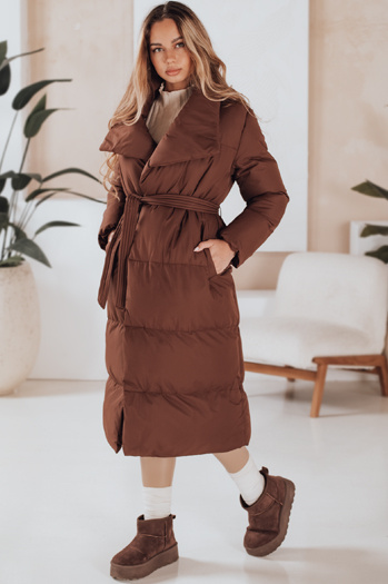 Płaszcz damski długi pikowany FAVI brązowy Dstreet TY4962