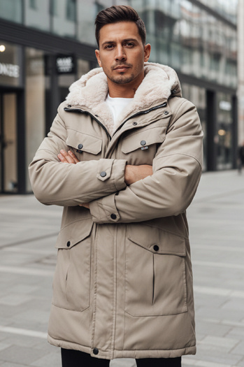 Kurtka zimowa męska parka z kapturem beżowa Dstreet TX4969z