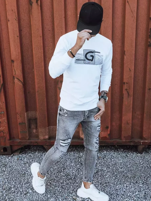 Bluza męska z nadrukiem biała Dstreet BX5370
