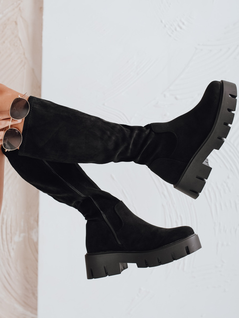 Kozaki damskie zamszowe na platformie czarne Dstreet ZY1103