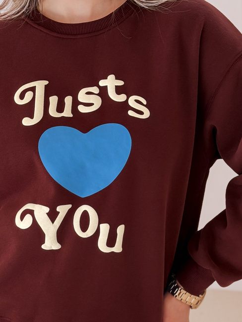 Bluza damska oversize z nadrukiem JUST LOVE YOU bordowa Dstreet BY1474