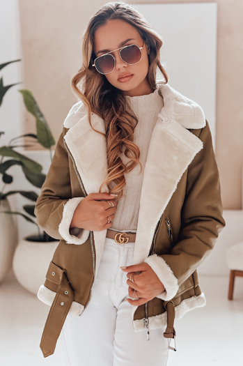 Kurtka damska skórzana z kożuszkiem NORFDIMA kamelowa Dstreet TY4738