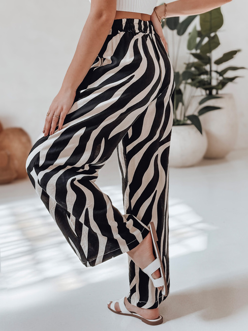 Spodnie damskie wide leg w paski ZEBRAVIBE beżowo-czarne Dstreet UY2653
