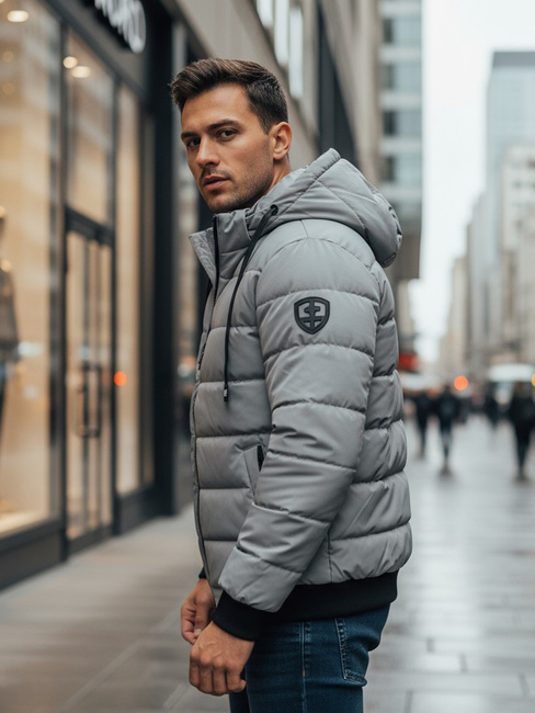 Kurtka męska zimowa pikowan z kapturem szara Dstreet TX5093