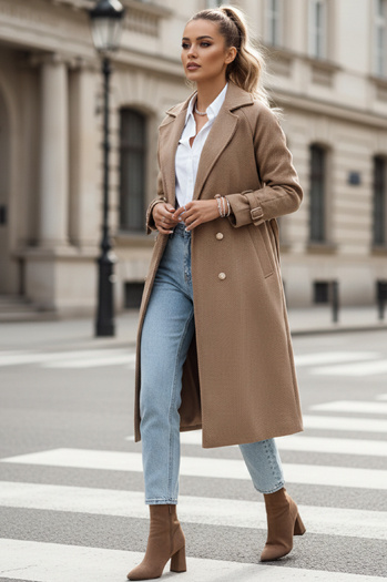 Płaszcz damski oversize CAMELLYN długi kamelowy Dstreet NY0743