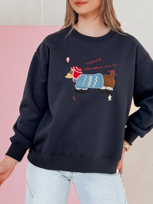 Bluza damska oversize z haftem DOGSWEETY granatowa Dstreet BY1480