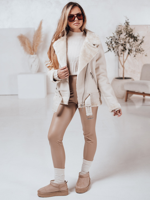 Kurtka damska skórzana z kożuszkiem NORFDIMA biała Dstreet TY4735